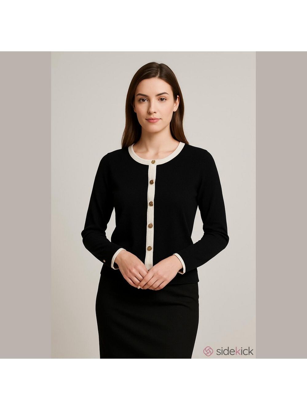 Retrology Cardigan Sweater Black with Ivory Trim Size XL - Picture 4 of 4